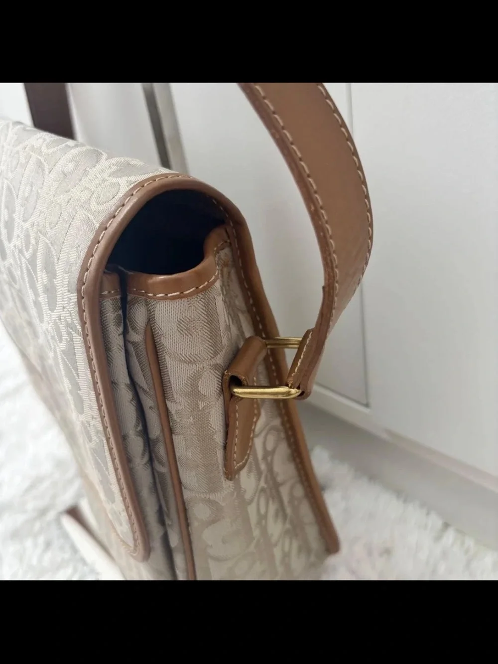 Dior Beige Monogram Crossbody with Brown Trim